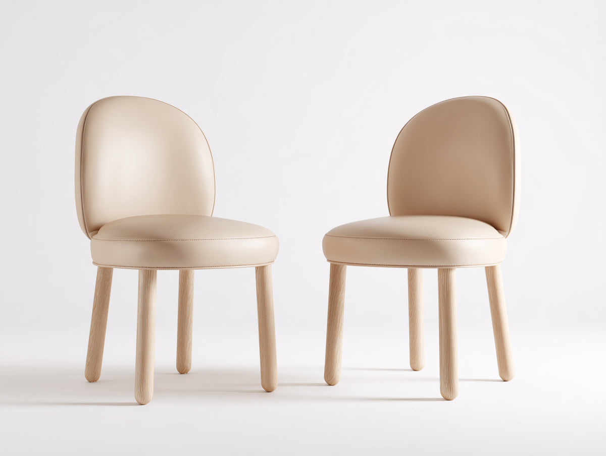 Sillas de comedor tapizadas de cuero sintético y madera 55x58x82 cm - beige - estilo moderno con respaldo curvado ergonómico