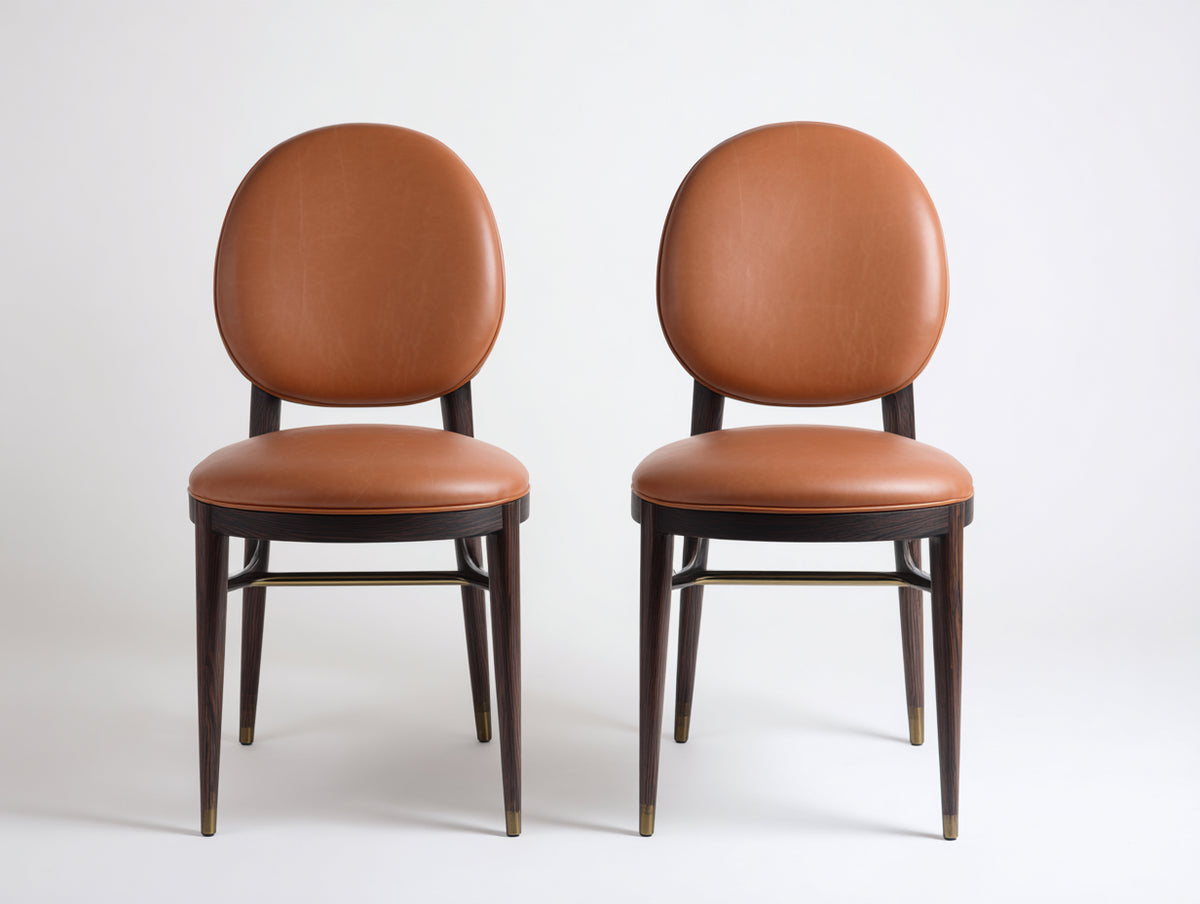 Sillas de comedor tapizadas 50x56x84 cm - marrón coñac-madera oscura - respaldo redondeado