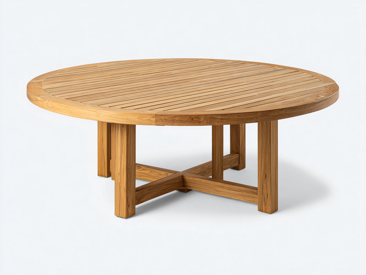 Mesa de jardín de madera natural 120 x 120 x 75 cm - mesa redonda con tablero de listones - diseño moderno para exterior