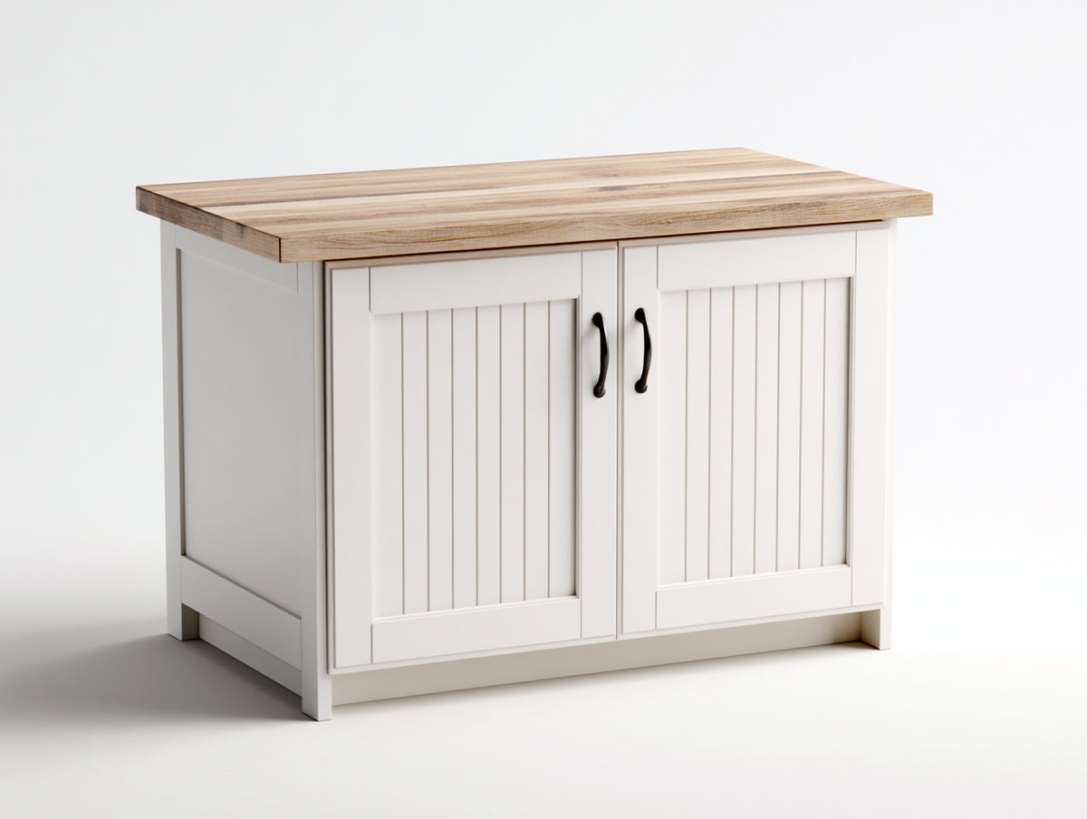 Aparador de madera y MDF 120 x 40 x 80 cm - blanco y madera natural - estilo moderno con 2 puertas para salón