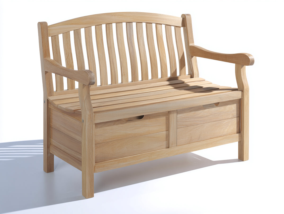 Bancos de jardín de madera 120x60x90 cm - Madera natural - Banco de 2 plazas con almacenamiento integrado