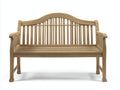 Banco de jardín de madera natural 150 x 60 x 90 cm - respaldo curvado y reposabrazos - estilo clásico para terraza y jardín