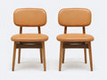 Sillas de comedor tapizadas en piel sintética color caramelo 56x58x82 cm - Patas de madera natural - Diseño moderno