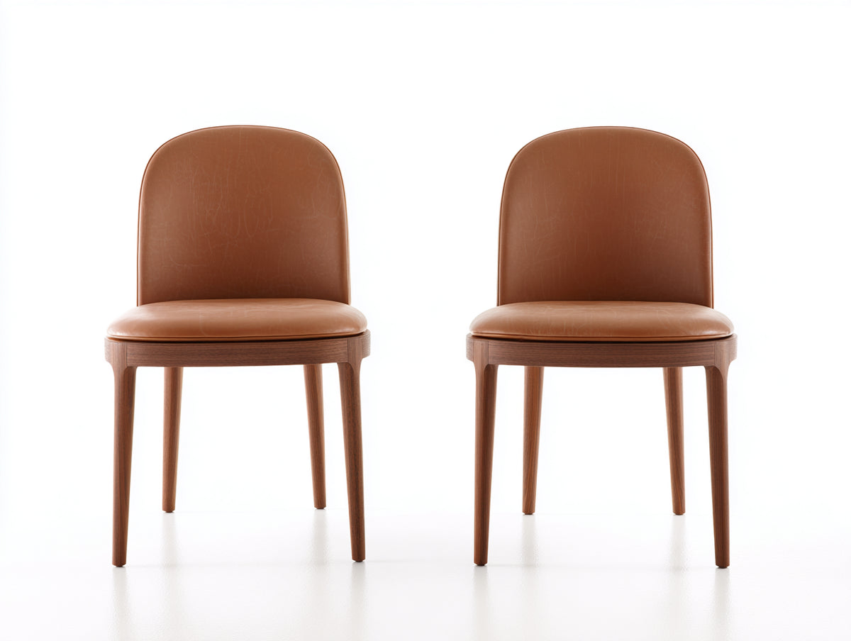 Sillas de comedor tapizadas 48x54x82 cm - marrón coñac y madera nogal - respaldo curvo y diseño moderno
