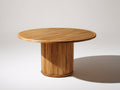 Mesa de jardín de madera 120x120x75 cm - madera natural - estilo moderno con diseño redondo y base cilíndrica