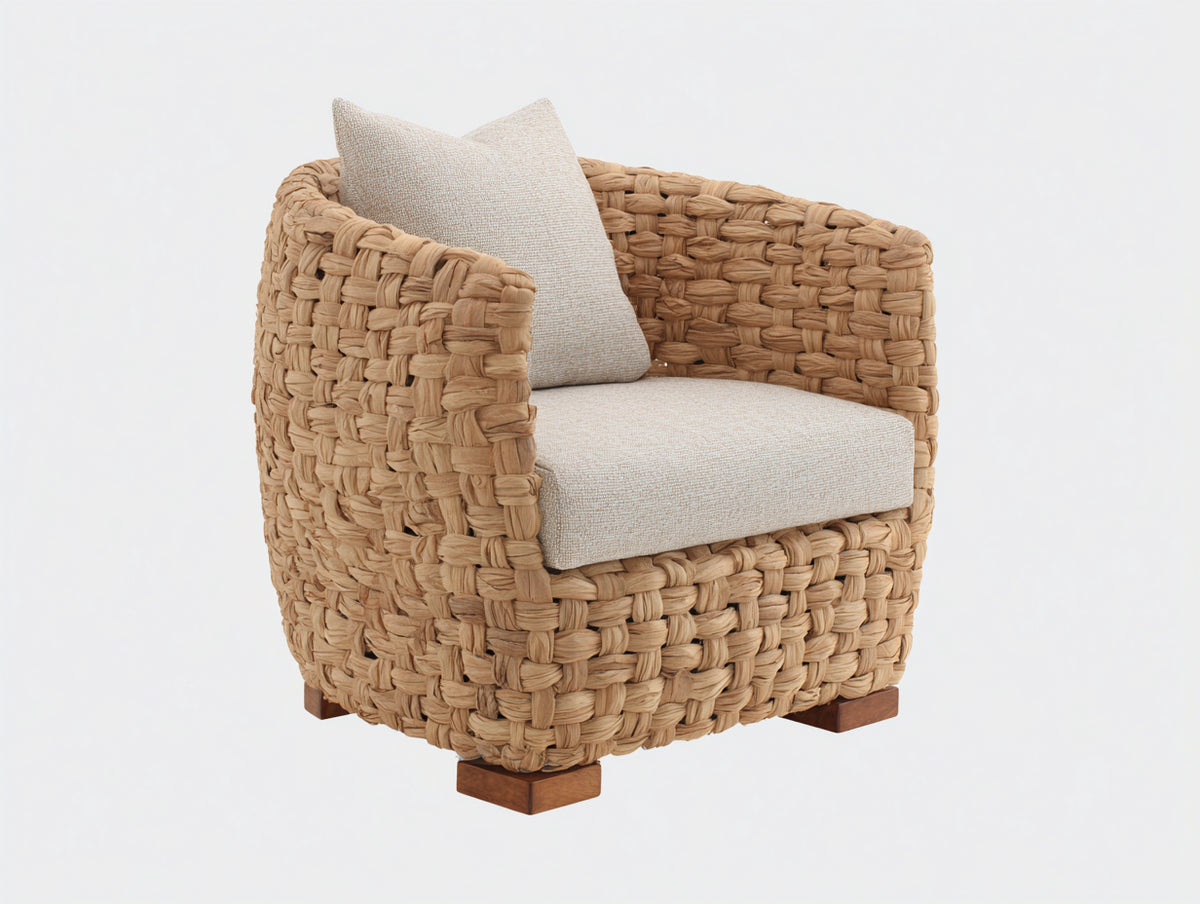 Sillón de ratán natural 75x80x80 cm - Cojín beige - Diseño moderno