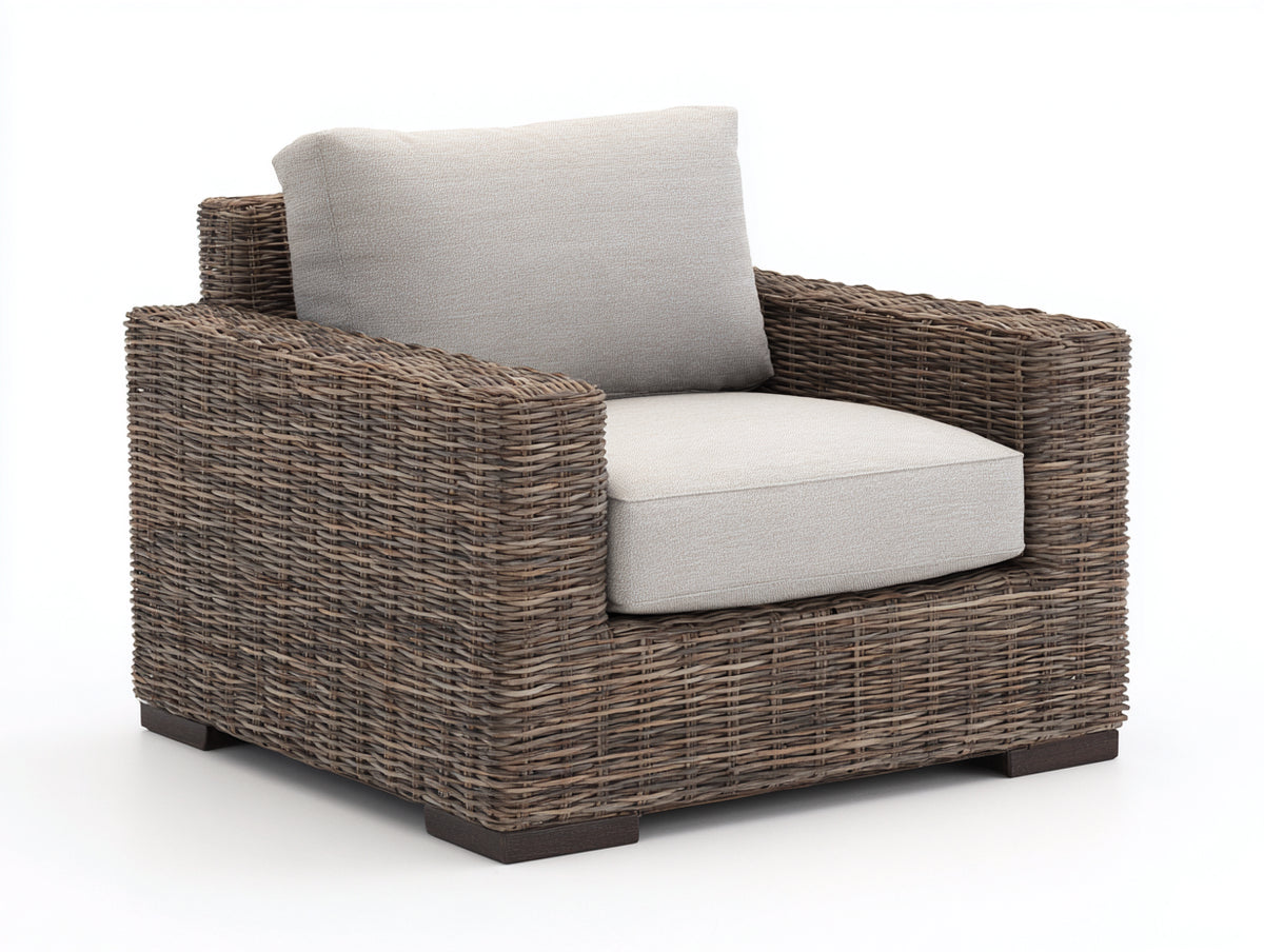 Sillones de ratán 90x86x84 cm - Ratán marrón grisáceo y beige claro - Sillón individual de asiento acolchado