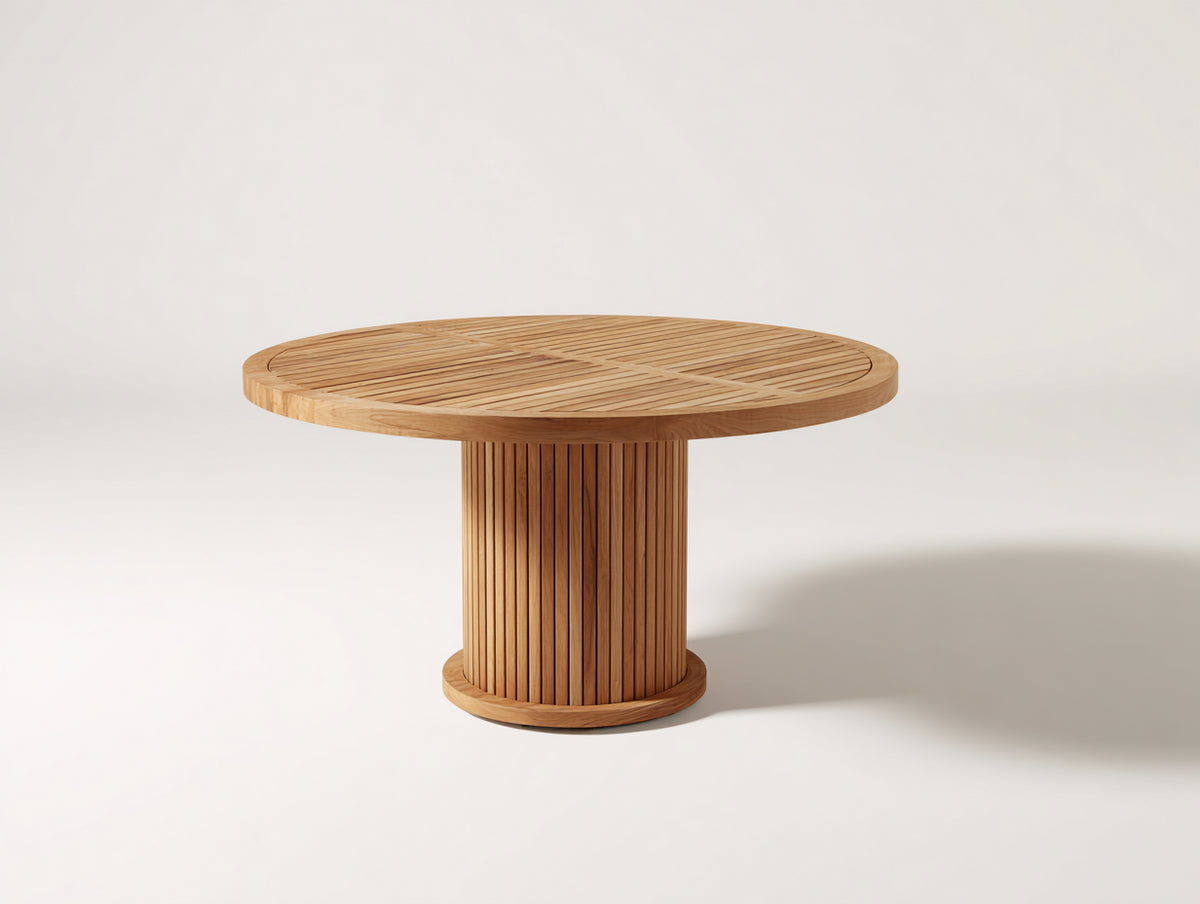 Mesas de jardín de madera 130x130x75 cm - madera natural - mesa redonda con base central