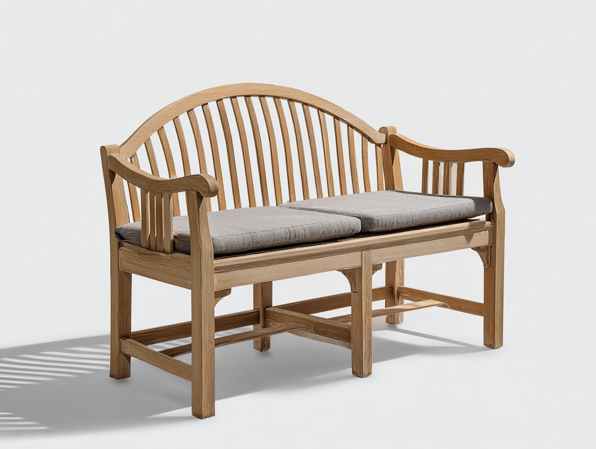 Banco de jardín de madera 160x65x90 cm - Estructura de madera natural con cojín gris - Estilo clásico