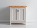 Aparador de madera y MDF 100x35x90 cm - Blanco con encimera efecto madera natural - Estilo moderno