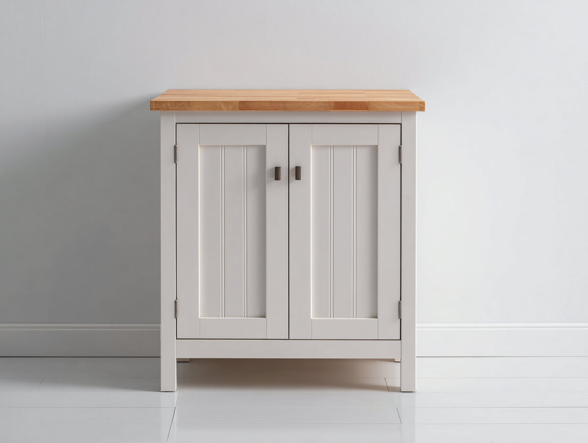 Aparador de madera y MDF 100x35x90 cm - Blanco con encimera efecto madera natural - Estilo moderno