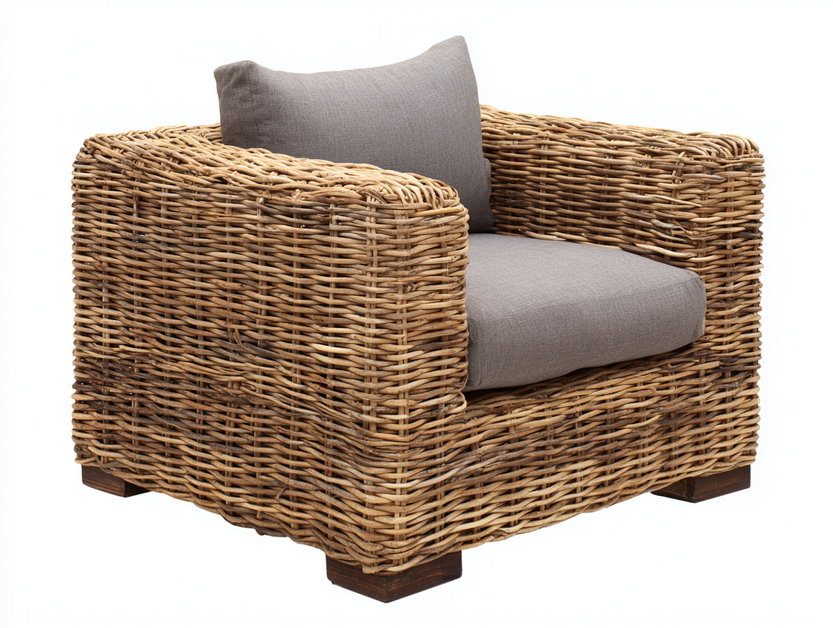 Sillones de ratán 90x88x78 cm - ratán natural marrón - diseño envolvente para terraza