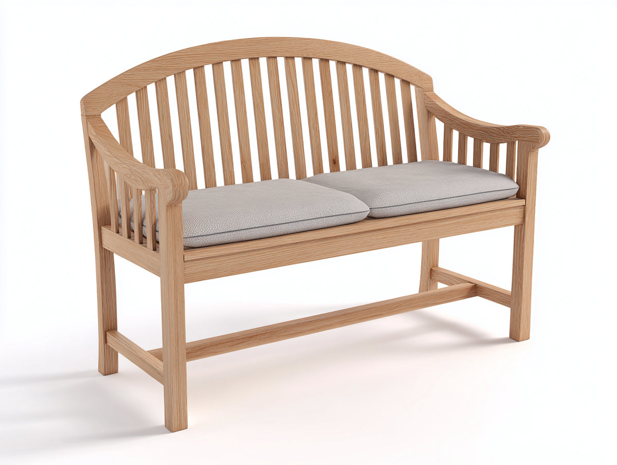 Banco de jardín de madera 140x60x90 cm - Estructura de madera natural con cojín gris - Diseño clásico moderno