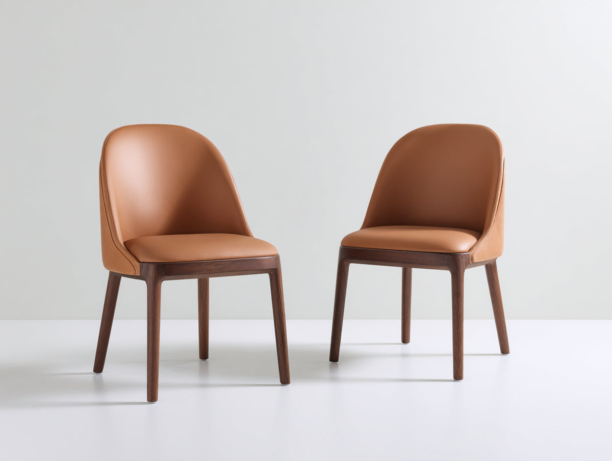 Sillas de comedor tapizadas de cuero sintético y madera 56x58x82 cm - marrón - estilo moderno con respaldo envolvente
