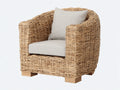Sillón de ratán natural 80 x 80 x 75 cm - asiento y cojín beige - diseño moderno para interior y exterior