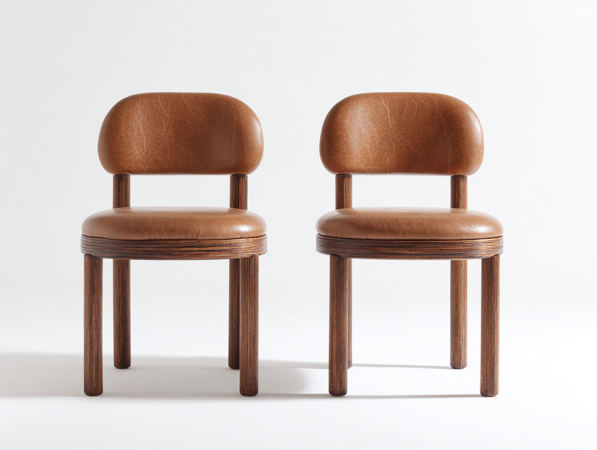 Sillas de comedor de cuero sintético y madera 55x58x82 cm - marrón - estilo moderno con respaldo ergonómico