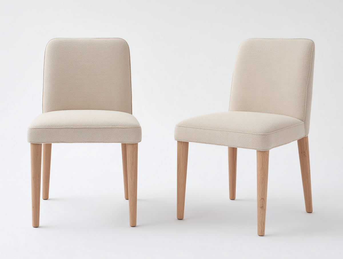 Sillas de comedor tapizadas en tela beige 55x60x82 cm - Patas de madera natural - Estilo moderno