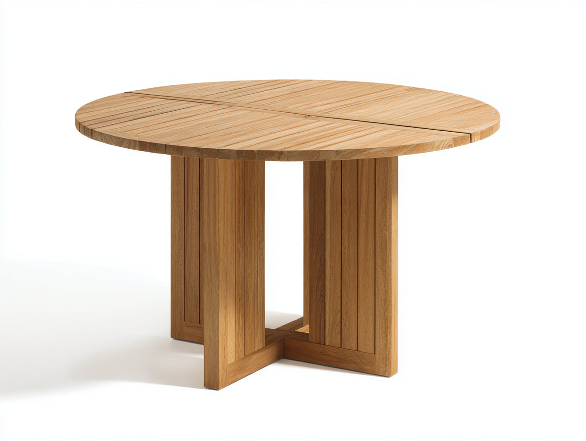 Mesa de jardín de madera natural 120 x 120 x 75 cm - mesa redonda con tablero de listones - estilo moderno para exterior