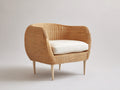 Sillón de ratán natural 75 x 75 x 80 cm - asiento con cojín blanco - diseño moderno para interior y exterior