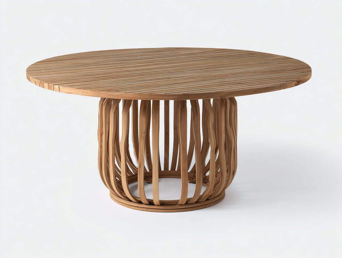 Mesa de jardín de madera natural 120 x 120 x 75 cm - mesa redonda con diseño moderno - mobiliario exterior para terraza y jardín