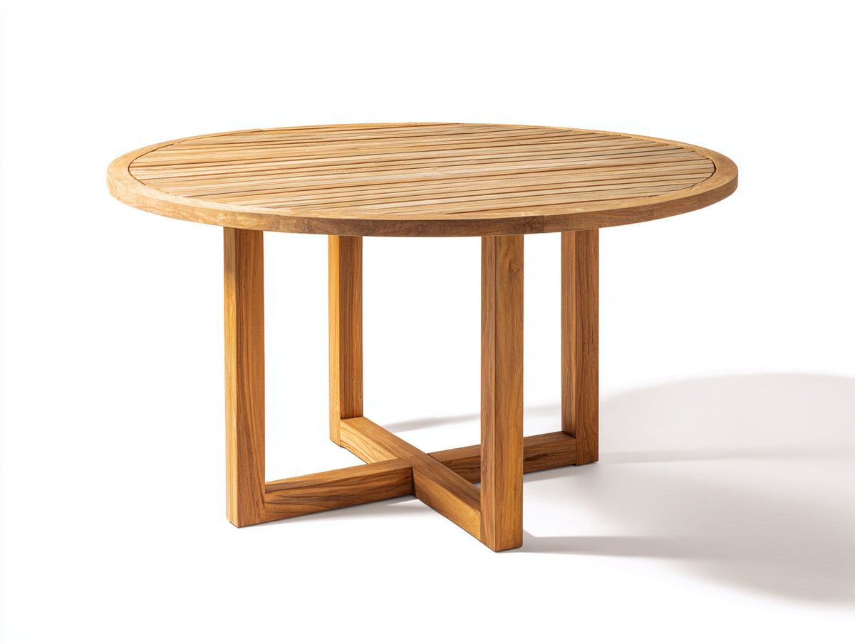 Mesa de jardín de madera 120x120x75 cm - madera natural - estilo moderno con diseño redondo