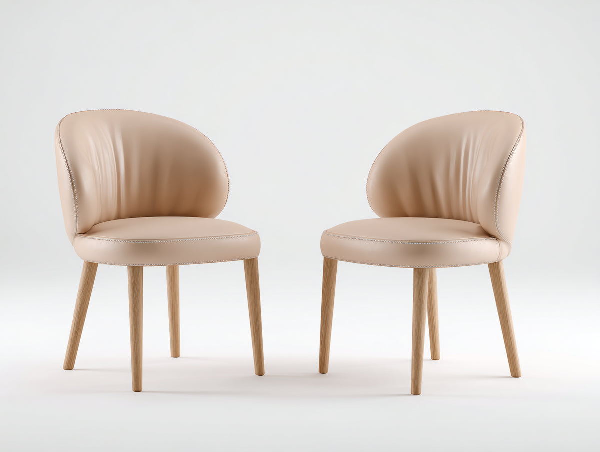 Sillas de comedor tapizadas 56x58x80 cm - beige y madera natural - respaldo envolvente y diseño contemporáneo