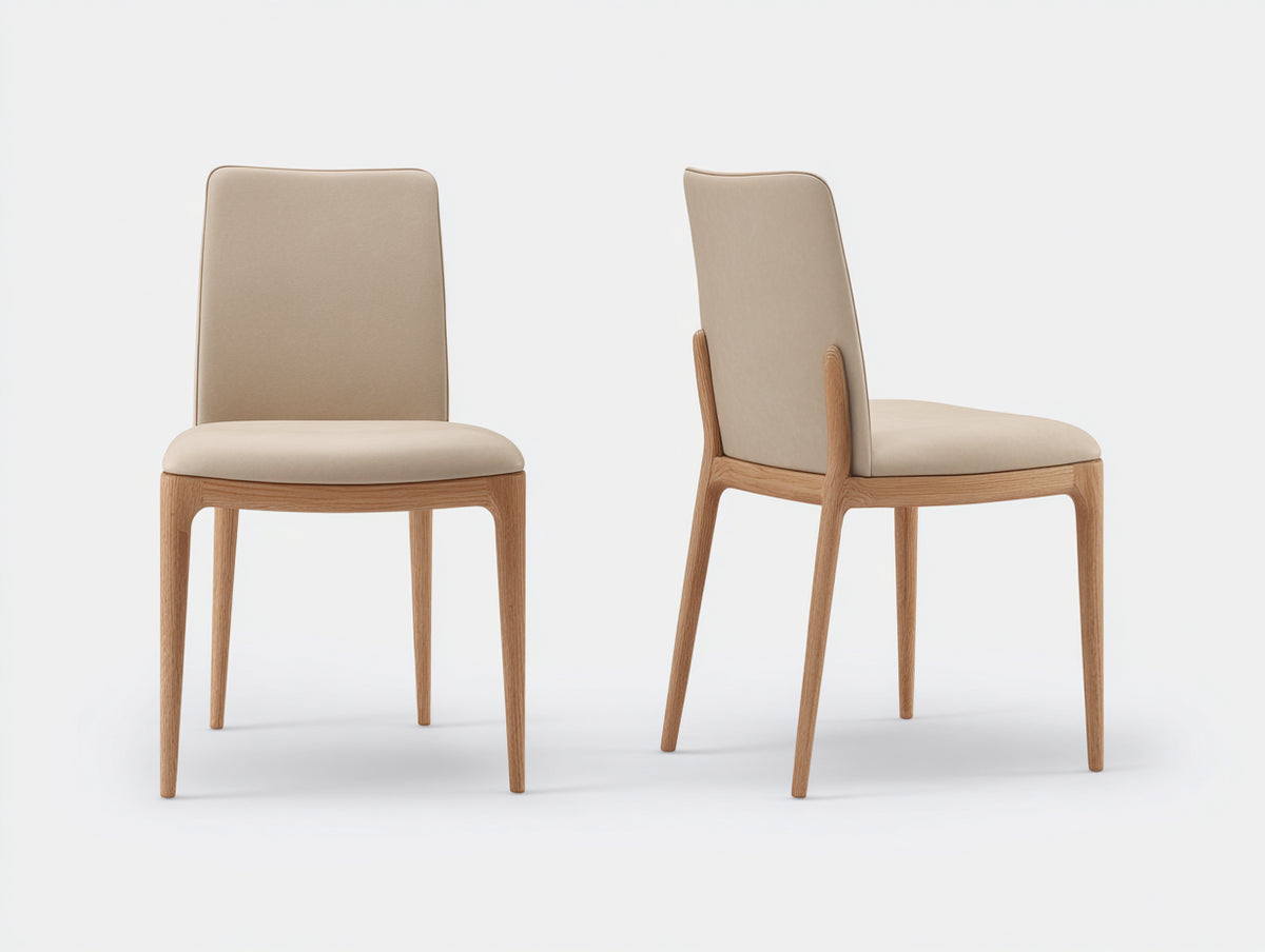 Sillas de comedor tapizadas beige 54 x 58 x 82 cm - asiento acolchado y patas de madera natural - diseño moderno elegante para comedor