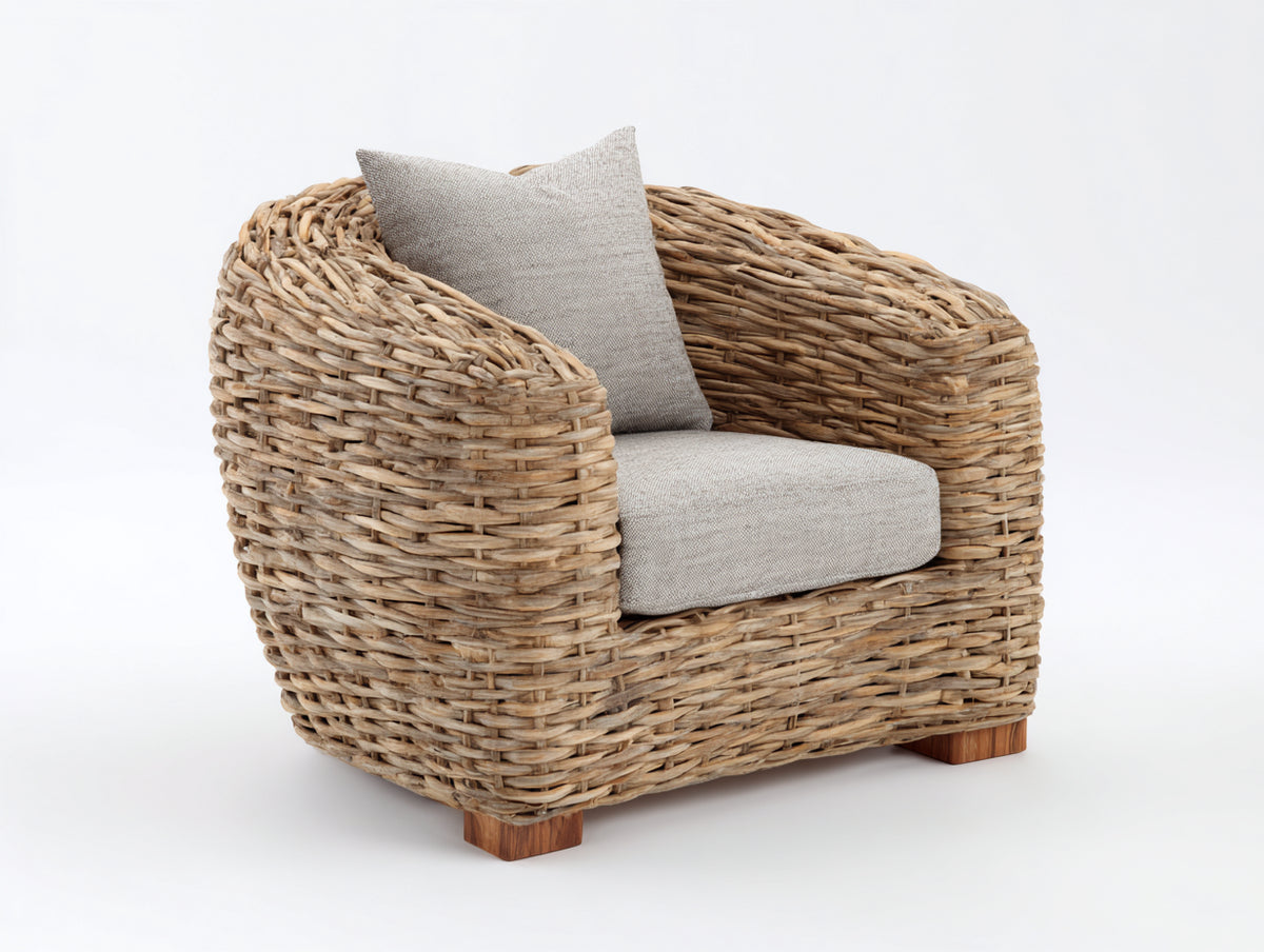 Sillones de ratán 88x86x76 cm - ratán natural beige-madera natural - diseño envolvente para terraza