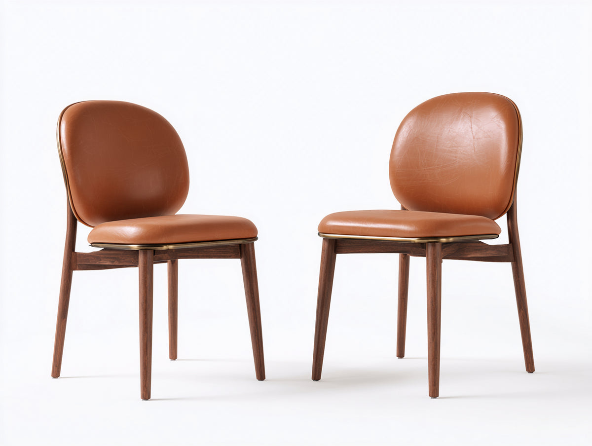 Sillas de comedor tapizadas 50x55x82 cm - marrón coñac y madera nogal - respaldo acolchado y diseño contemporáneo