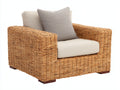 Sillón de ratán sintético 90x85x75 cm - marrón natural-beige - estilo moderno con cojines de asiento y respaldo
