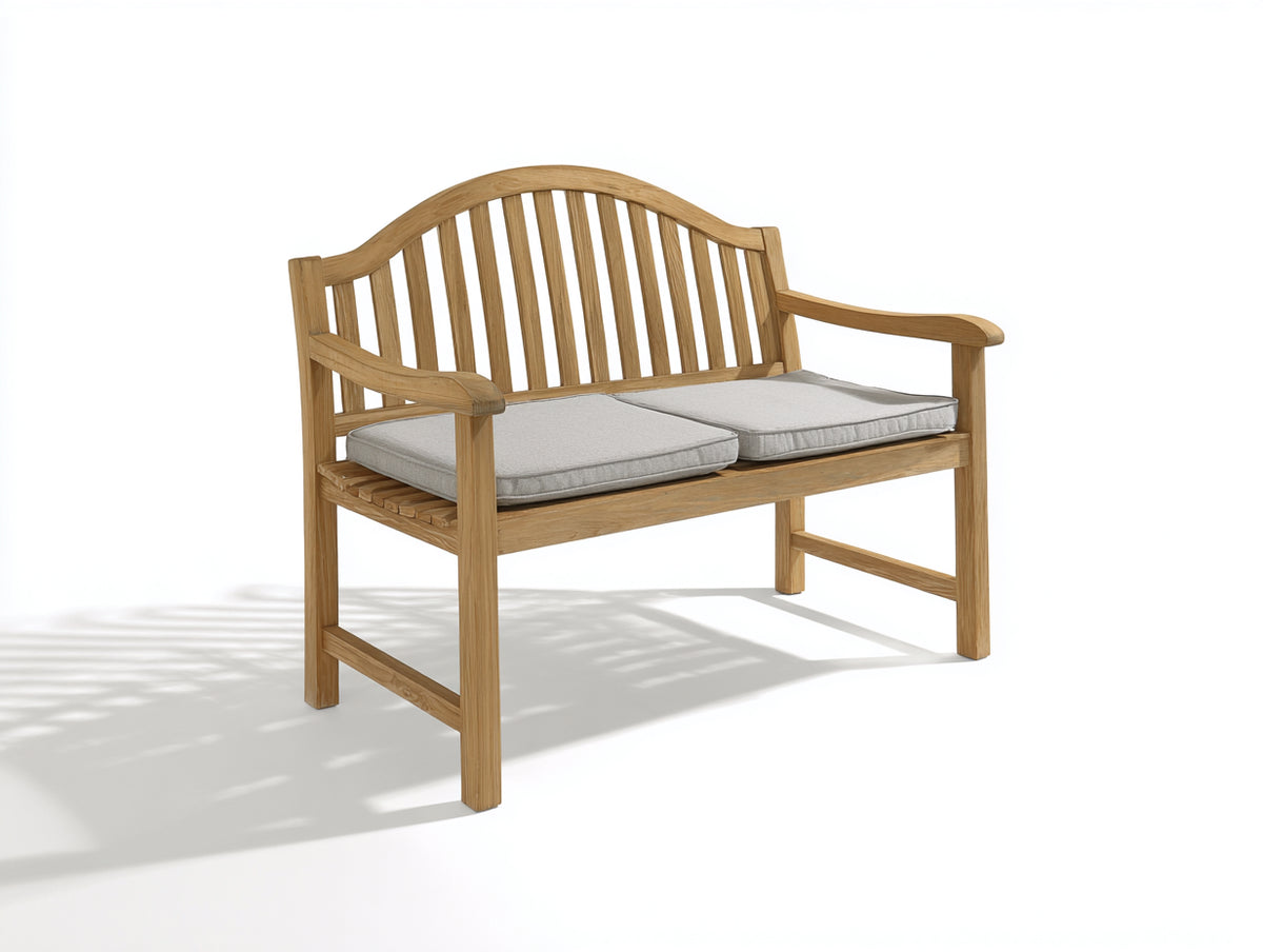 Banco de jardín de madera 130x60x90 cm - madera natural - estilo moderno con respaldo curvado y cojines extraíbles