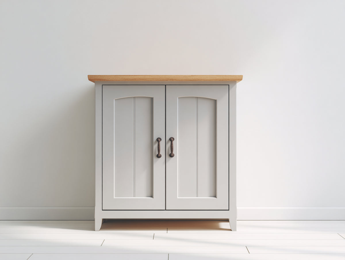 Aparadores de madera de ingeniería 80x40x85 cm - gris claro y madera natural - 2 puertas y estilo clásico