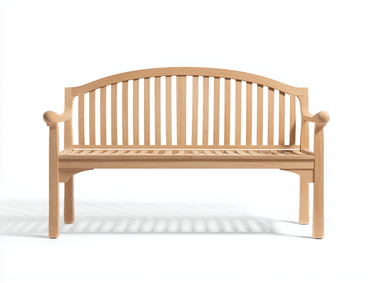 Banco de jardín de madera 150x60x90 cm - madera natural - estilo clásico con respaldo curvado y reposabrazos