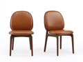 Sillas de comedor tapizadas en piel sintética marrón 56x58x82 cm - Patas de madera oscura - Diseño moderno