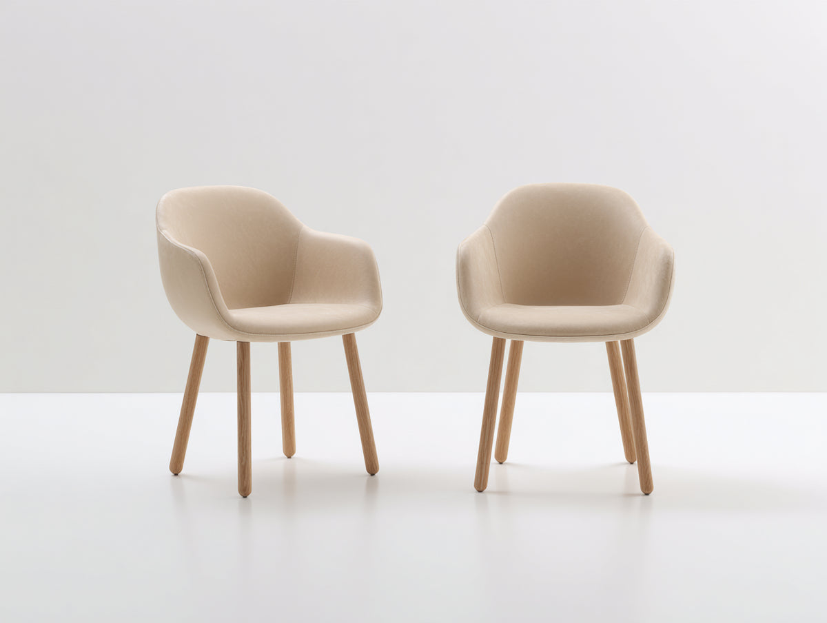 Sillas de comedor tapizadas de terciopelo beige 56 x 60 x 82 cm - patas de madera natural - diseño moderno para comedor